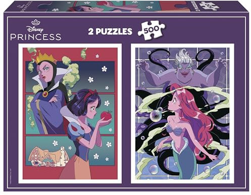 Educa - Packung mit 2 Puzzles mit je 500 Teilen | Disney Schurken und Prinzessin. Inklusive Fix Puzzle-Kleber. Maße: 34 x 48 cm. Ab 11 Jahren (20278)
