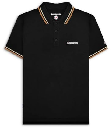 Lambretta Mens Tipped Polo Shirts (UK, Alpha, XL, Regular, Regular, Black/Wood Ash/Tobacco)