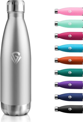 Gourde Isotherme 500ml, Gourde Inox Réutilisable, Étanche, Bouteille Métal sans BPA, Bouteille d'eau Double Paroi, Gourde Sport pour École, Sport, Bureau, Gym, Yoga, Camping, Randonnée