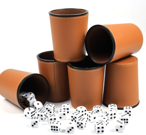 SENLINLIN Lot de 6 Gobelet à Dés en Cuir PU avec 30 Dés, Jeu de Dés, Jeux de Plateau, Jeux De Voyage