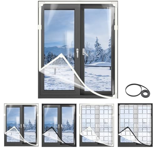 Magnétique Film Isolant Pour Fenêtre 50 80 100 120 150 200 250 300cm Anti Froid D'hiver Découpe DIY Transparent Et Rétractable De Survitrage Thermo(Blanc,80x110cm)
