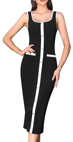 Allegra K Vestidos Mujer Midi Sin Mangas Ajustado Punto Escote Cuadrado