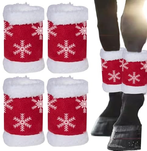 Generisch Bandagen,Fleece Wärmebandage Mit Stützfunktion - 4 Stück Weihnachts Schneeflocken Design Stiefel Für - Für Training, Alltagsreiten, Winterschutz, Reitsport, Farm Und Kalte