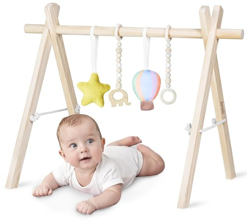 lionelo Anis Gimnasio de Actividades de Madera Montessori, Arco Plegable con Juguetes Sensoriales Desmontables, 0+ Meses