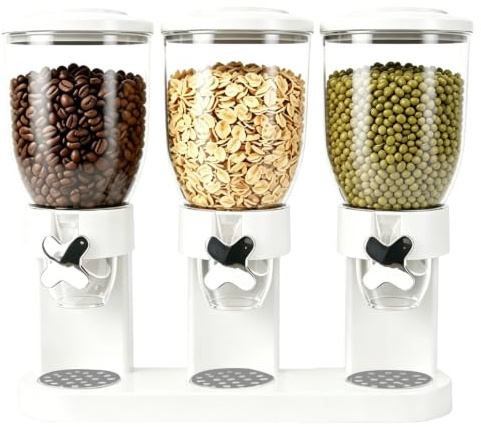 2 l spannmålsdispenser, spannmålsbehållare med lock, lufttät behållare för müsli, ris, korn, godis, kaffebönor, krispiga kex, 43 x 16 x 35 cm, vit