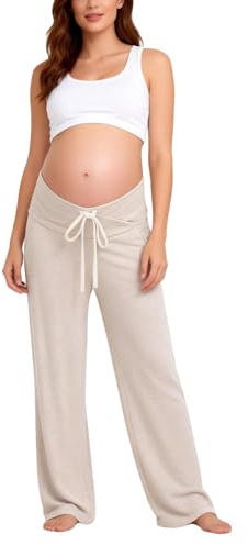 Women Maternity Trousers Under Bump Casual Crossover High Waist Pregnancy Pants Drawstring Bottoms Baggy Wide Leg Sweatpants Stretchy Comfortable Maternity Pants Work Lounge Wear