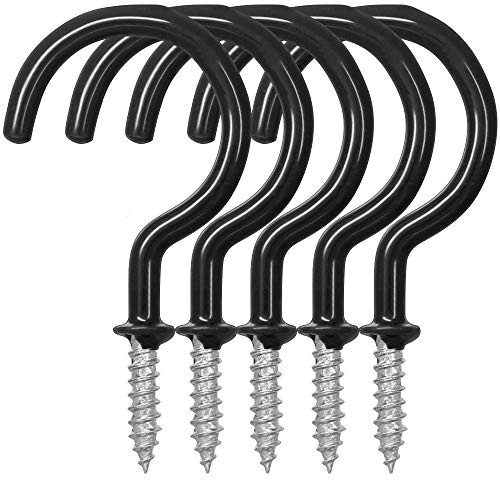 25 Pack Cup Hook Ceiling Hooks, 2.9 Inches, FineGood Vinyl Coated Screw-in Hanger for Indoor and Outdoor Use - Black