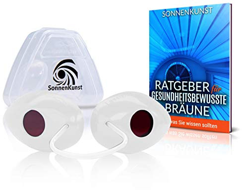 Sonnenkunst® Premium Solarium Schutzbrille - Verbessertes Konzept [2025] - inkl. E-Book und Aufbewahrungsbox - UV Schutzbrille für Sonnenbaden EN170 (Weiß)