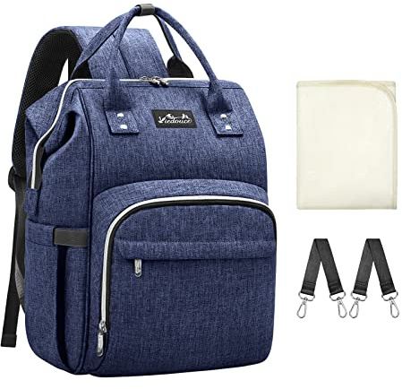 Viedouce Sacs à Dos à Langer Pour Bébé Sac de Voyage,Sac à Couches Imperméable Oxford Sacs,Grand Capacité Sac à Dos avec 1 Matelas à Langer et 2 Sangles de Poussette (Bleu)