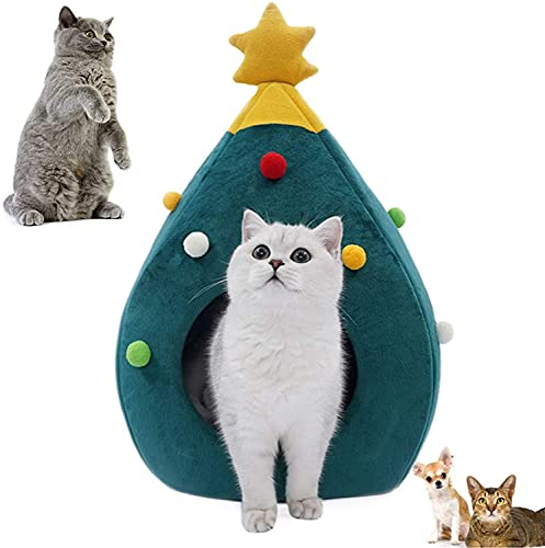 iPawde Christmas Tree Cat House - Furniture Idea Cute Cave Bed, Soft Kitty Teepee, Warm Winter Bed, Cozy Condo for Pet Lovers Xmas Gift (Large)