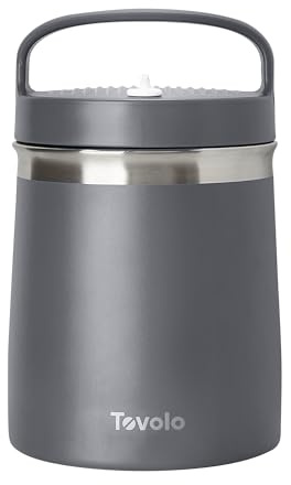 Tovolo Insulated Food Container 2 Quart Food Traveler Thermos for Hot Food and Cold Food Stainless Steel Double Wall Vacuum Insulated Spill Proof Airtight Lid Dishwasher Safe BPA Free Charcoal Gray