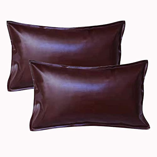 KYJSW Juego de 2 fundas de cojín de piel sintética, fundas de almohada cuadradas y rectangulares, fundas de cojín para sofá, cama, coche (marrón oscuro, 40 x 65 cm (1+1))