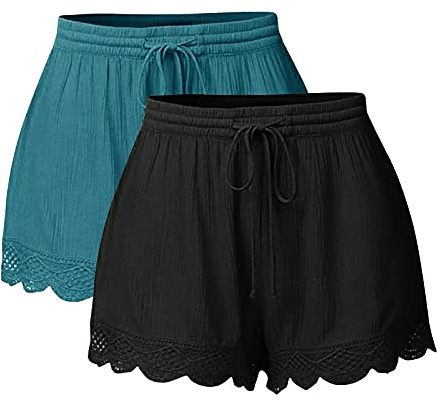 JJPAR Short de Sport Femme 2PCs Grande Taille Pas Cher Sexy Chic Casual Yoga Pantalons De Sport Dentelle Tie Shorts Leggings Pantalons Fitness Jogging Gym Yoga Bas de Pyjama d'intérieur Ample S-5XL
