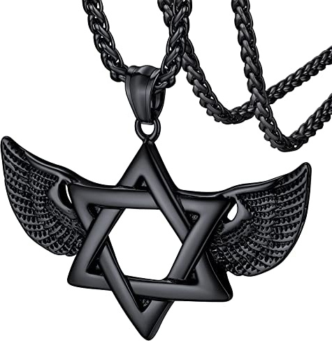 FaithHeart Davidsstjärna hexagram hänge judiskt halsband för män kvinnor sterling silver/rostfritt stål magen david smycken med robust kedja, Rostfritt stål