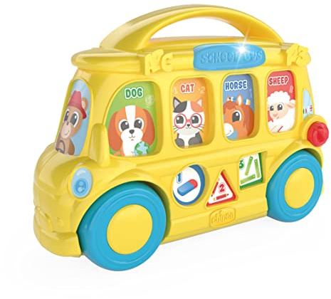 Chicco El Bus de los Animales, Autobús Escolar Electrónico Educativo Bilingüe, 7 Botones Interactivos, Luces, 35 Frases, Canciones y Melodías en Español e Inglés, Juguetes para Bebés 9-36 Meses