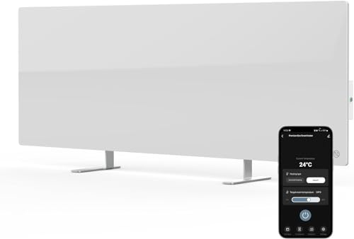 AENO Premium Eco Panneau Chauffant Infrarouge 700W – Chauffage intelligent à faible consommation avec thermostat et WiFi, verre trempé, mural ou sur pied, design moderne, Reddot Winner 2023, Blanc