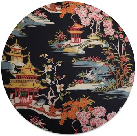 Chinoiserie Charcoal Coral Pagoda Asian Pavilion Round Blankets And Throws,Thicken Office Nap Throw Blankets,Fluffy Plush Super Soft Warm Coral Fleece Blanket for Couch Bed Sofa Chair 60in