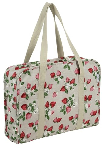 Hobby Gift Large Knitting Bag Project Case - Sewing & Crochet Bag Organiser for Classes & Travel, Craft Bags with Compartments for Storage & Organising, 100% Cotton - 34 x 28 x 12cm, Strawberries