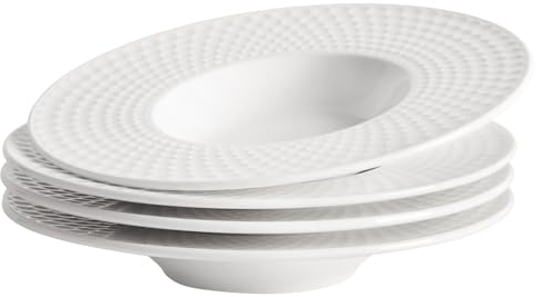 jinsongdafa Soup Bowls, Soup Plates with Rim, 300 ml Pasta Bowl Set of 4, White Shallow Bowl Plates, Porcelain Bowls with Rimmed, Best Choice for Gourmets, high-end Restaurants and Chefs,Hive 28CM