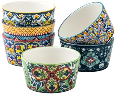 HENXFEN LEAD Soufflé Förmchen 6er Set, 175ml Creme Brulee Schälchen Set, Kleine Auflaufformen in Bunte für Leckere Würzfleisch, Ragout Fin, und Pudding - Bohemian Style
