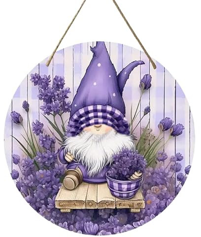 Cartello di benvenuto per porta di casa, per la casa – Gombo primaverile lavanda cartello floreale 7,87 pollici | cartello di benvenuto per la porta di casa, gancio porta in legno per esterni,