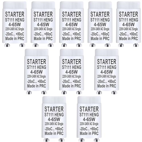 LbsAMP 10 Pezzi Starter ST111 4-65W 220-240V Starter per Lampade Neon Longlife Starter Tubo Fluorescente Avviamento per Lampade Luce Fluorescente, Accensione Individuale dei Tubi Fluorescenti