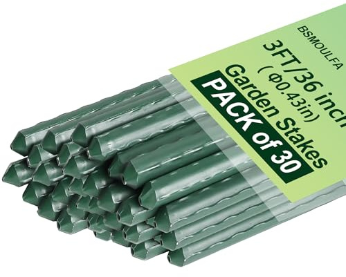 Garden Stakes 3ft, 3 Feet Metal Plant Stakes 30 Pack for Gardening and Farm, Plastic Coated Plant Support for Tomato, Cucumber, Bean, Flower, Potted and More Climbing Plants