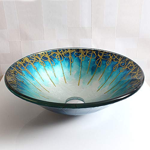 Fregadero de vidrio con patrón – Lavabo de vidrio templado para encimera de baño – Impresionante cuenco de vidrio templado montado