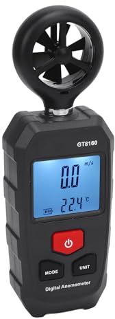 Telituny Anemómetro Digital, Medidor Velocidad Viento con Sensor Temperatura/Humedad, 0-30m/s, 6 Unidades (m/s, km/h), para Drones, Navegación, Exteriores