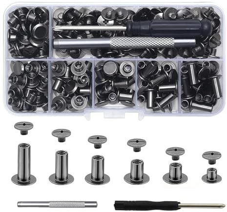 110 Pièces Vivets Chicago Rivets en Cuir de 6 tailles M5 x 4 mm/5 mm/6 mm/8 mm/10 mm/12 mm pour Les Décorations en Cuir DIY L'artisanat