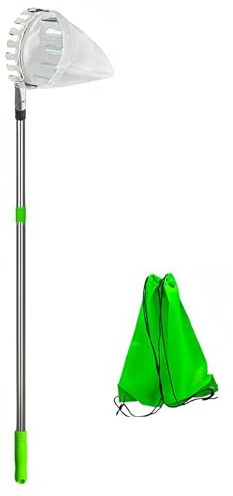 Xoktlde Fruit Picker Pole with Basket Telescoping, Fruit Grabber Reacher Tool, Stainless Steel Fruit Tree Picker with Pole Adjustable, Fruit Picking Pole with Ground Collector for Orchards Collection