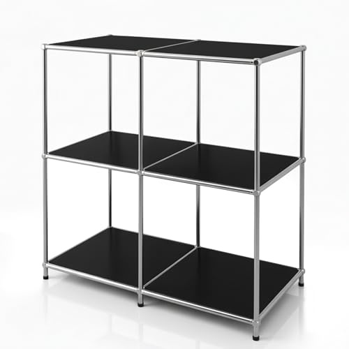 Regal de Floordirekt, estante de metal, aparador - Negro, cromo, 80Hx80Ax40P cm - Sistema modular de enchufe en diseño moderno, estante de metal para sala de estar, oficina, pasillo - Concepto de