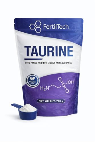 FertilTech Taurina en Polvo 750 g Pureza ≥ 99,8% Aminoácido de Alta Calidad Suplemento Alimentario Vegano Sin Aditivos Sin Alérgenos Calidad Premium Uso Diario