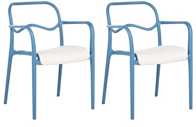 Set om 2 Trädgårdsstolar Plast Stapelbara Retro Stil Vädertåliga Blå Thasos