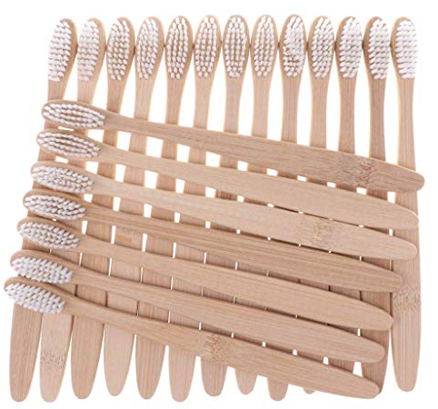 Tubayia 20 Stück Natürliche Bambus Zahnbürste für Erwachsene und Kinder, Weiche Borsten (Weiß)