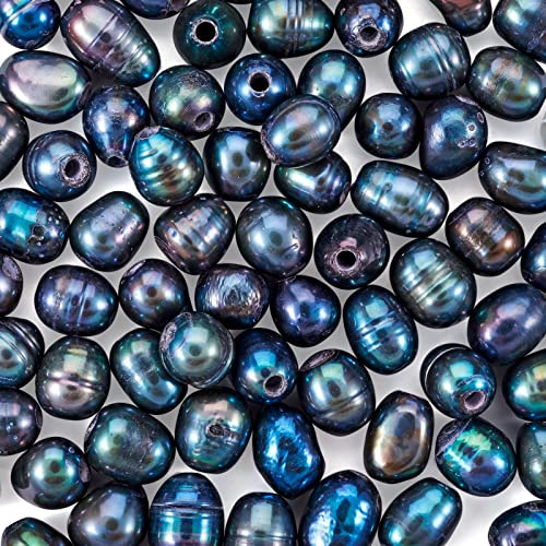 PandaHall Natürliche Süßwasser-Zuchtperlen, 7 ~ 8 mm, ovale Form, schwarze Perlen, lose Perlen für Halsketten, Armbänder, Schmuckherstellung, 100 Stück