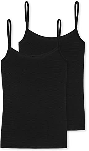 Schiesser Damen 2 Pack Spaghettitop Unterhemd-Modal Essentials Unterwäsche, blickdicht, schwarz_162895, 38 (2er Pack)