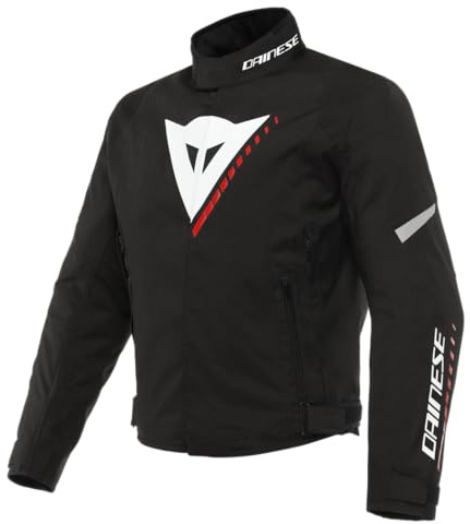 Dainese - Veloce D-Dry Jacket, Giacca Moto Uomo 4 Stagioni, Giubbotto Impermeabile Moto, Traspirante e Antipioggia, con Fodera Termica Removibile, Leggera e Confortevole, Nero/Bianco/Rosso