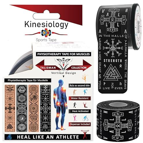 Kinesiology Tape Pre Cut with Dispenser – Viking Vertical Sports Muscle Tape - Synthetic Black 5m - 20 Strips - Physiotherapy Tape for Face, Back, Elbow, Knee & Ankle