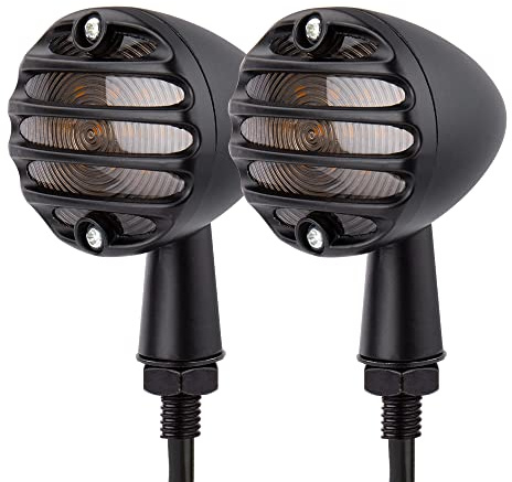 KICRY SMD LED Bullet Turn Signals Motorcycle Amber Front Rear Blinker Grill Indicator Universal Compatible for Honda Yamaha Suzuki Kawasaki Harley Chopper Bobber Dyna(Black-Amber)