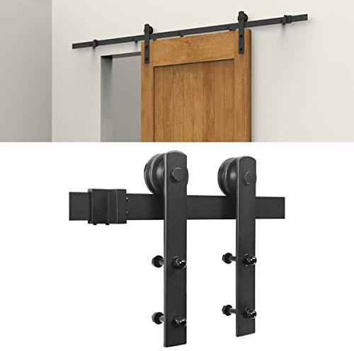 YIMING 200 cm/6,6 FT Système de Porte Coulissante Kit de Rail pour Porte Coulissante avec 2 Sections Rail et 2 Roulette, Noir Type de Barre