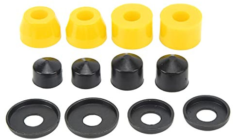 Jenngaoo Skateboard Buchsen Set, 12 Zubehörteile PU Dämpfung 90A Skateboard Ersatzbuchsen für 4 Rad Skateboard, Doppelwippe (Gelb)