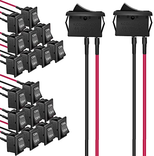 RUNCCI-YUN 20pcs Interruptor Basculante 12, Interruptores de botón Interruptor 12V,Interruptor de palanca Coche,SPST 2 pins On/Off 6A/250V 10A/125V AC para Automóviles, Barcos, （negro ）