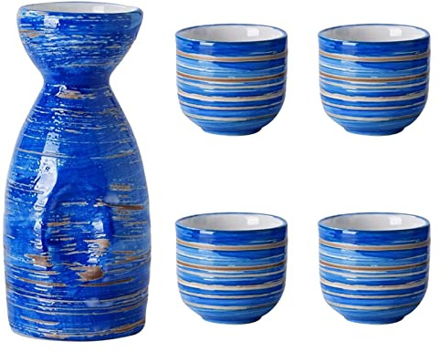 XineYuor Set di Sake in Ceramica Giapponese,4PCS Tazza di Sakè e Sake Pot Set di Sake Tradizionale Ceramica per Ristoranti,Case,Taverne (B)