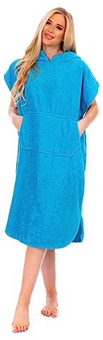 Adore Ladies Cotton Hooded Changing Robe Aqua S/M Poncho Towel | 100% Cotton Terry Towelling, Soft Absorbent Beach Towel Robe For Swimming, Surf, Pool, Bath And Watersports