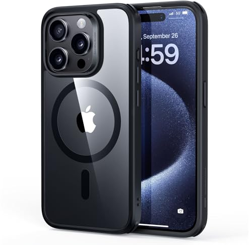 ESR Funda para iPhone 15 Pro MAX, Compatible MagSafe, Protección Grado Militar a Prueba Golpes, Funda Magnética para iPhone 15 Pro MAX, Funda Híbrida Classic (HaloLock), Negro Transparente