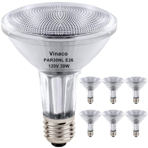 Vinaco PAR30 Long Neck Halogen 39W 120V (50W Equivalent), Long Lasting 6 Pack PAR30L Flood Light Bulb, PAR30 Dimmable, High Output 500LM with PAR 30 E26 Warm White 2800K Indoor Outdoor PAR30LN