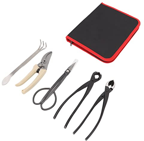 Glomora Carbon Steel Bonsai Tool Kit, 5pcs Heavy Duty Tree Care Set, Bonsai Scissors Rake Cutter Pliers for Trimming Stems, Flowers, and Fruit Trees