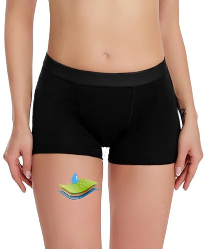Okdance Period Pants for Swimming Middle Waisted Period Pants for Teenage Girls Woman 4-Layer Leakproof Period Swimwear Traceless for Water Activities（Boxer） (UK, Alpha, XL, Regular, Regular, Black)