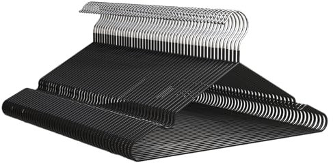 PORTENTUM Grucce in Metallo con Rivestimento in Gomma, Confezione da 50, Nero. Salvaspazio, Antiscivolo, Resistenti per Indumenti Pesanti, Tacche per Vestiti, Adatte Tutti Tipi di Vestiti e Pantaloni